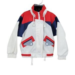Paramount Vintage Nautical Kids Red and White Windbreaker Jacket 80s 90s